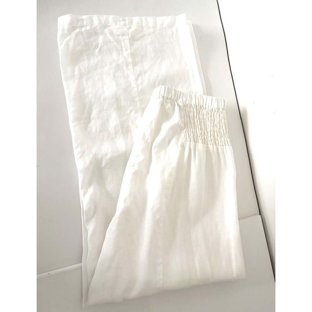 Sigrid Olsen Minimalist 100% Linen White Smocked Wide Leg Pants Size Large Beach - Picture 8 of 9